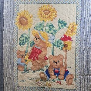 Vintage Princess Fabrics Teddy Bear Sunflower Cheater Quilt Crib Nursery Country